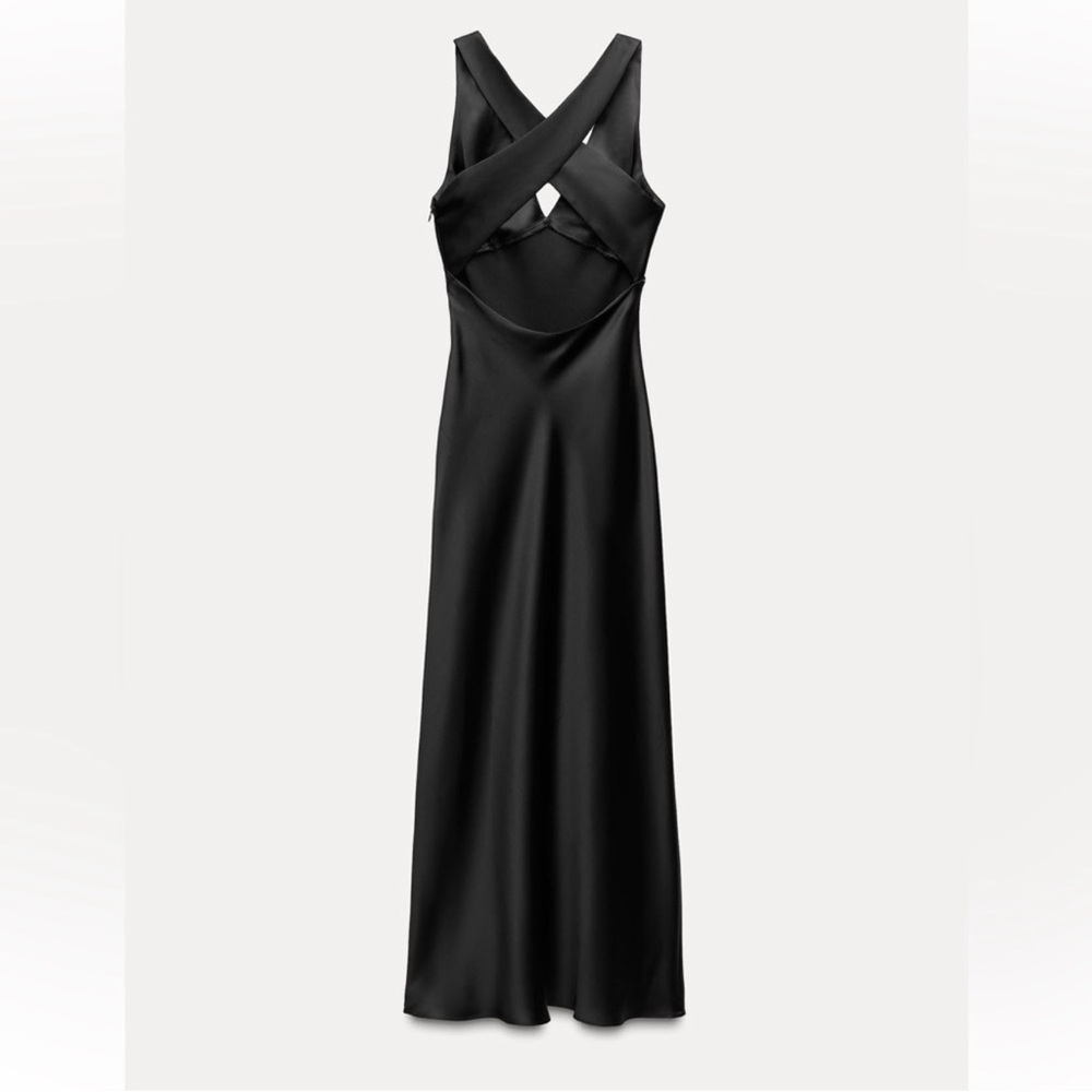 NWT Zara V-Neck Satin Effect Open Back Midi Dress - Picture 6 of 7